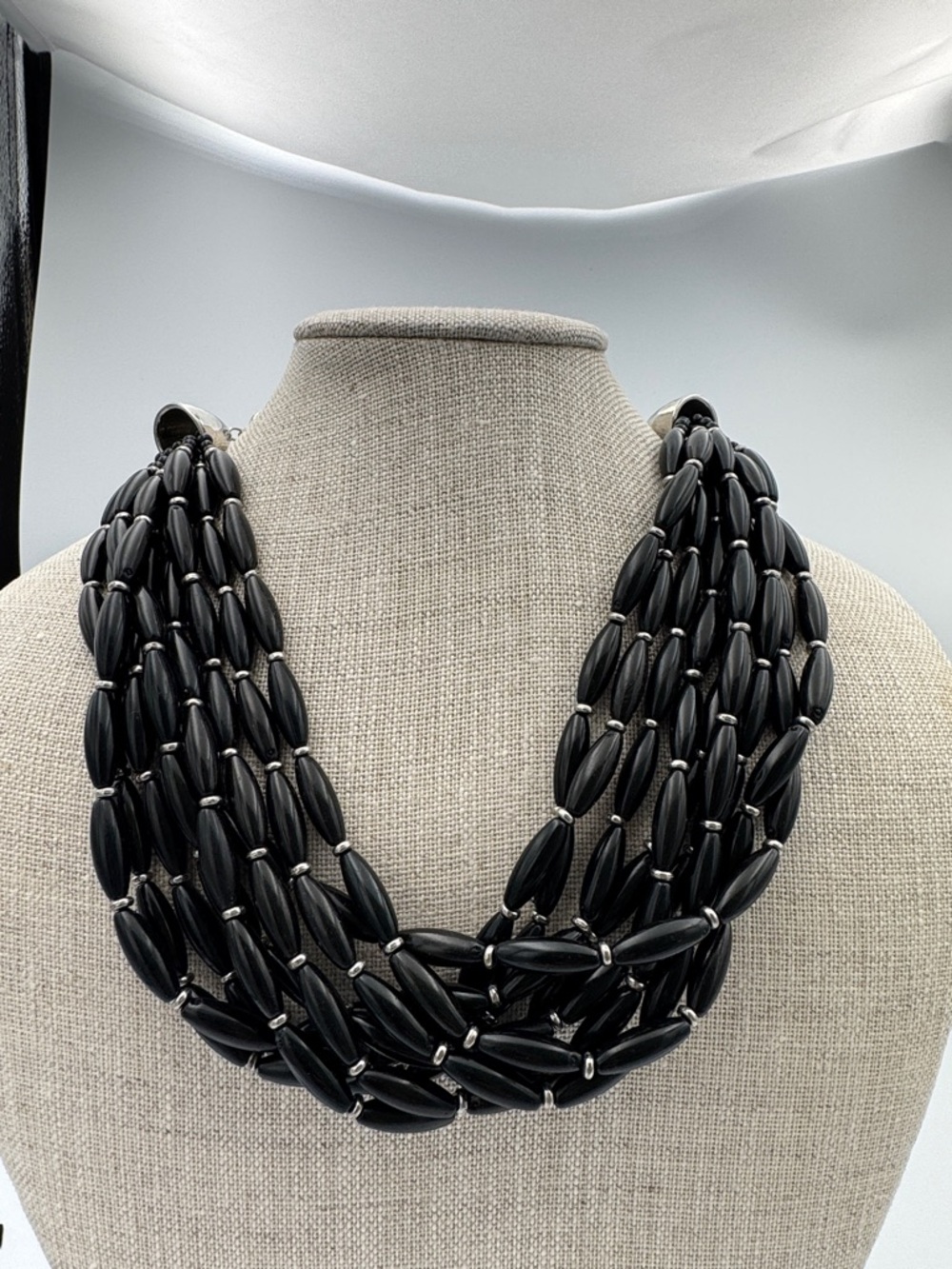 Chico's Multi-Strand Black Bead Collar Necklace